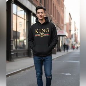 Jon Lauren Junior’s Black Sweatshirt Hoodie with Gold “King” logo NWT Size L
